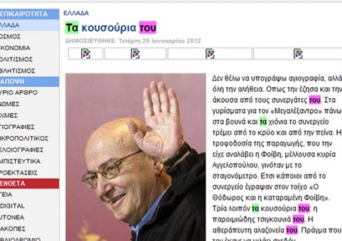 Κατέβηκε από τα “Νέα” το άρθρο του Δανίκα που χαρακτήριζε “τσιγκούνη” τον Θ. Αγγελόπουλο! Σήμερα τον υμνεί!