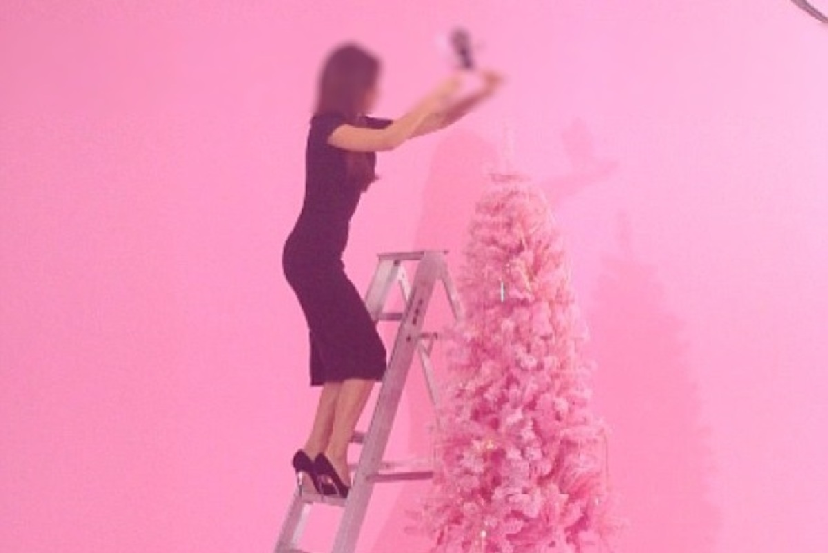 Ποια γνωστή μας ανέβηκε με ψηλοτάκουνα να στολίσει το ροζ δέντρο της;