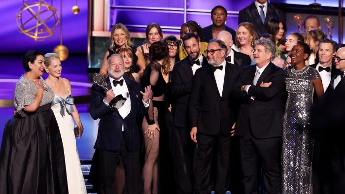 R. Scott Gemmill accepts the Emmy award for Outstanding Drama Series for "The Pitt" at the 77th Primetime Emmy Awards held at the Peacock Theater on September 14, 2025 in Los Angeles, California. (Photo by Christopher Polk