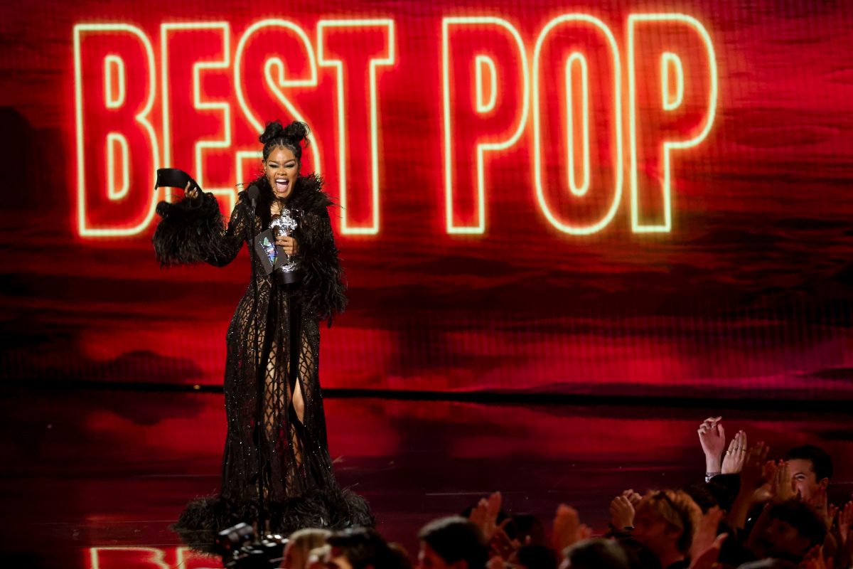 LOS ANGELES, CALIFORNIA - SEPTEMBER 27: Teyana Taylor speaks onstage during the 2026 MTV Video Music Awards (VMAs) at Peacock Theater on September 27, 2026 in Los Angeles, California. (Photo by Kevin Winter